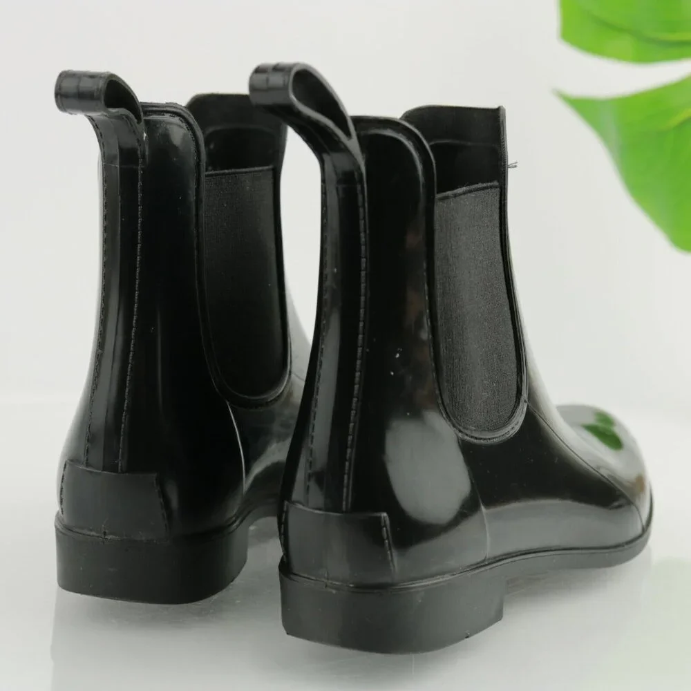 J Crew Womens Rain Boot Size 7 Black‎ Rubber Water Resistant Chelsea Bootie Flat